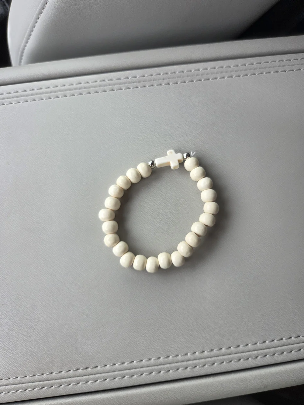 Beaded Cross Stretch Bracelet in Cream - Women Jewelry